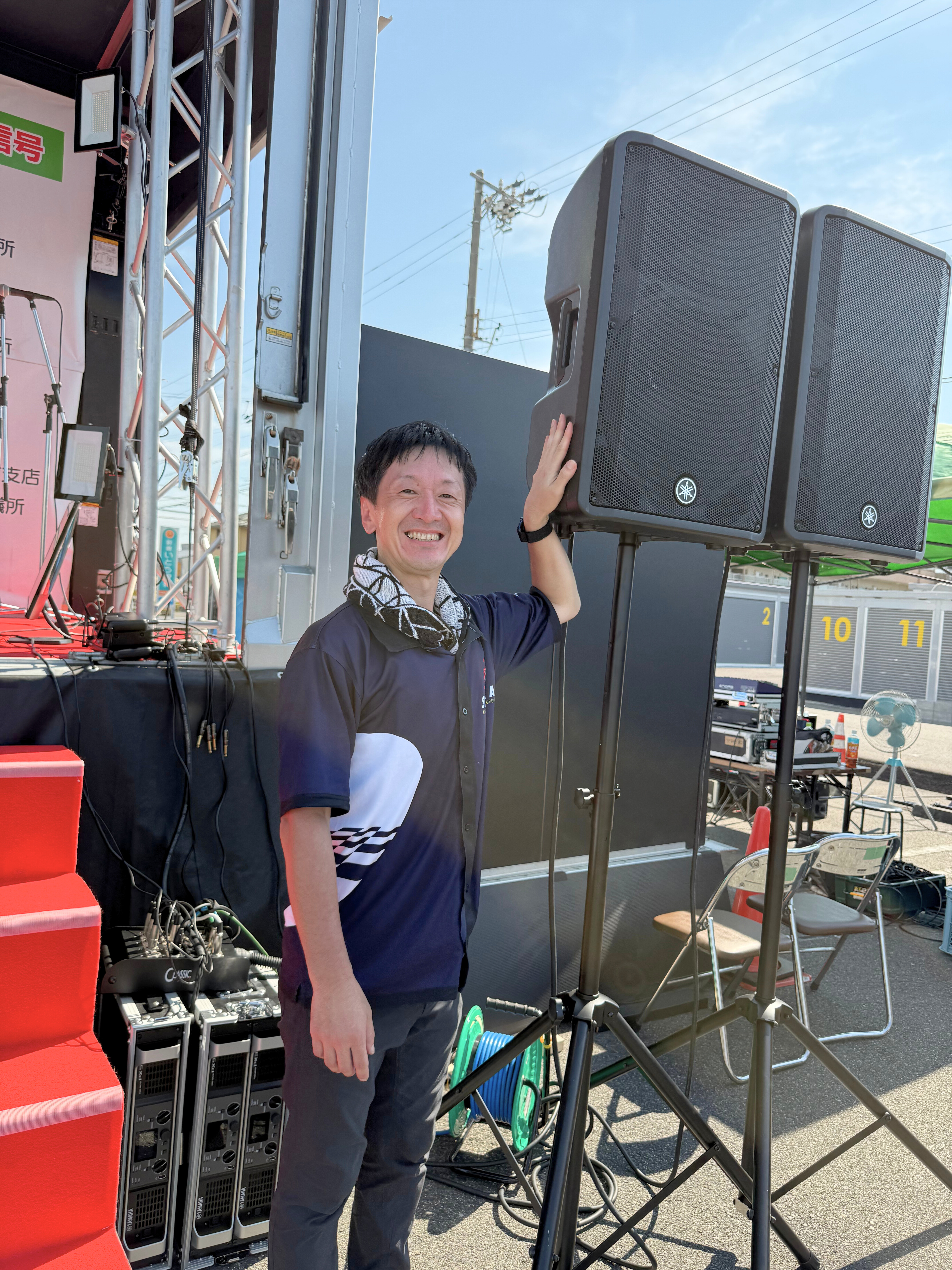 PA機器の設営イメージ（スピーカー・ミキサー・マイク）
